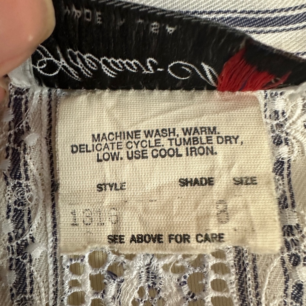 VINTAGE Prairie Style Striped Button Down w/Lace Panels - Picture 9 of 10